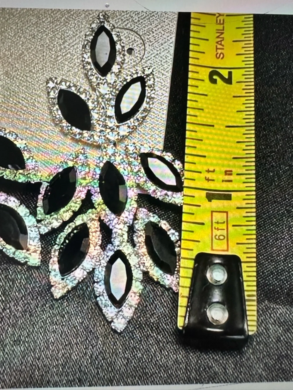 Black Crystal Chandelier Earrings Statement Glam Evening Cocktail Prom Bold - Picture 10 of 11